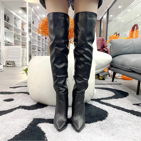 Women’s Over the Knee High 4 Inch Heel Stiletto Boots with Zipper - Picture 4 of 5